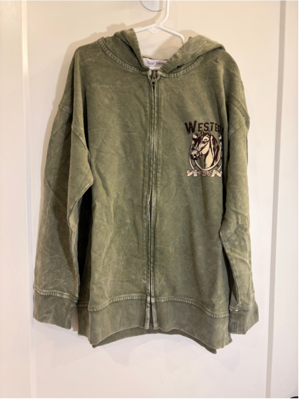 Girls' Pastel Palette Western Rodeo Club Mineral Wash Zip Hoodie Olive Green XL